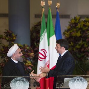 Il presidente dell'Iran Hassan Rouhani con il premier italiano Matteo Renzi, il 26 gennaio 2016 a Roma