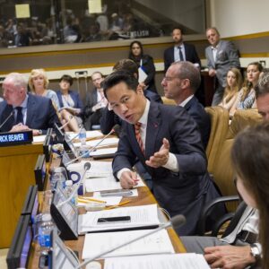La presentazione del report Fighting Human Trafficking in Conflict: 10 Ideas for Action by the UN Security Council all'ONU. Photo: UN Photo/Rick Bajornas