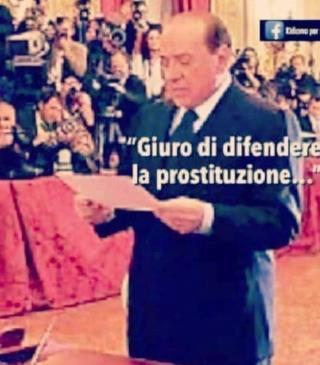 Meme di Berlusconi che giura di difendere "la prostituzione"