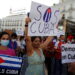 People attend a protest under the motto 'Por una Cuba libre' (lit. For a free Cuba) - ANSA/EPA/MARISCAL