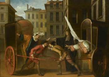 Claude Gillot, Scene of the Two Carriages, ca. 1710-12. Oil on canvas. Département des peintures, Musée du Louvre, Paris / courtesy Morgan Library