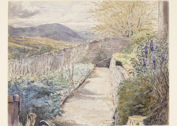 Beatrix Potter: Drawn to Nature - Drawing of a walled garden, Ees Wyke (previously named Lakefield), Sawrey, ca. 1900