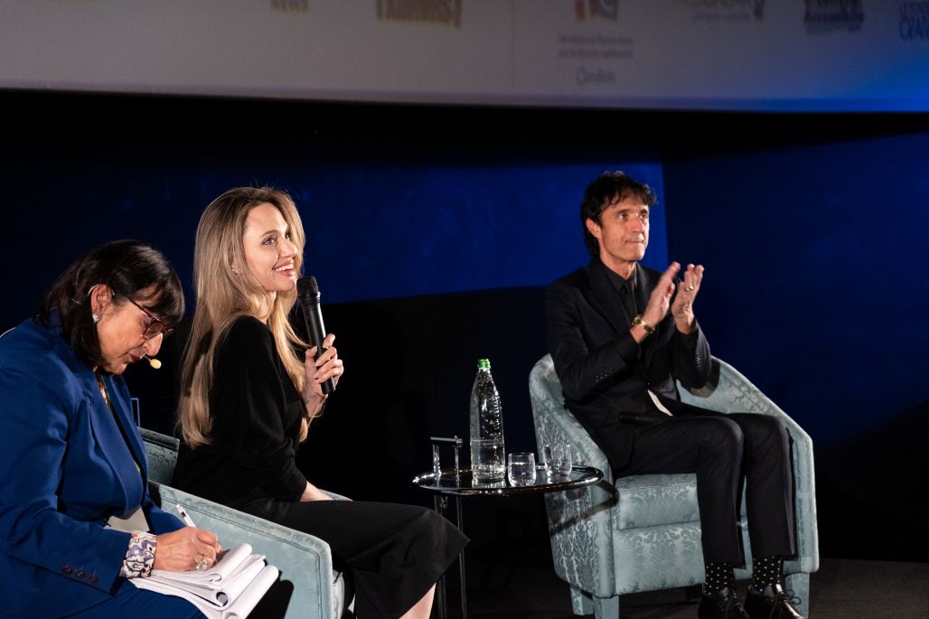 Angelina Joliea al Torino Film Festival con il direttore Giulio Base per presentare Without Blood