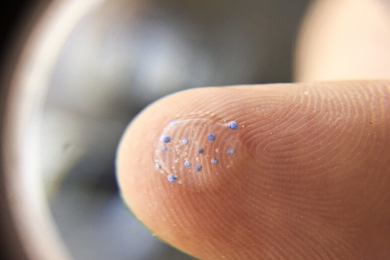 Microplastiche viste con-lente di ingrandimento Ansa