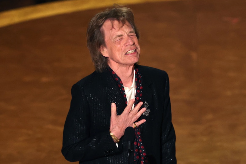 Mick Jagger reacts onstage during the Oscars show, March 2, 2025. REUTERS/Carlos Barria