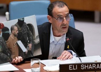 Eli Sharabi, who was held captive by Hamas for nearly 500 days, addresses the Security Council. (UN Photo/Evan Schneider)