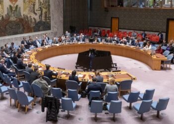 Assistant Secretary-General Joyce Msuya (seated at the left end of the table) briefs the Security Council on the humanitarian situation in Ukraine. (UN Photo/Eskinder Debebe)