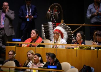 Representatives from Indigenous Peoples attend the opening of the 24th Session of the Permanent Forum on Indigenous Issues. (UN Photo/Loey Felipe)
