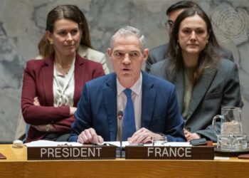 Jérôme Bonnafont, Permanent Representative of the Republic of France to the United Nations and President of the Security Council for the month of April, chairs the Security Council meeting on protection of civilians in armed conflict. (UN Photo/Manuel Elías)