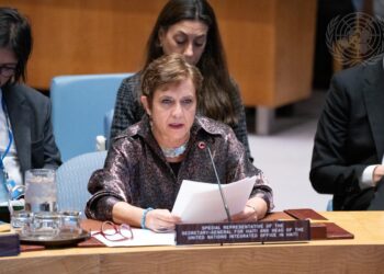 María Isabel Salvador, Special Representative of the Secretary-General for Haiti and Head
of the United Nations Integrated Office in Haiti, briefs the Security Council meeting on the question concerning Haiti. (UN Photo/Evan Schneider)