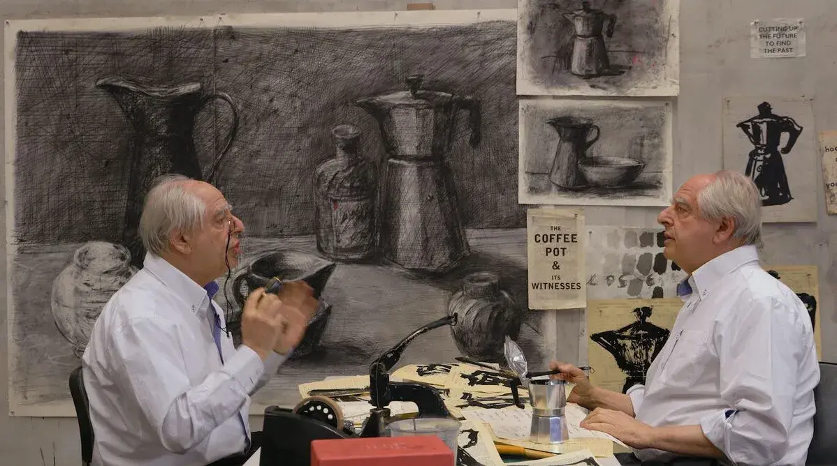 William Kentridge in his studio during the making of "Self-Portrait as a Coffee-Pot.