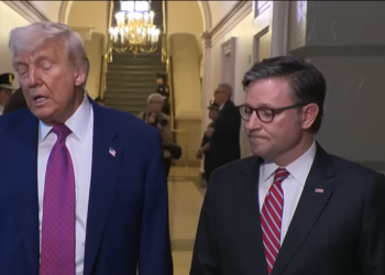 Donald Trump insieme Mike Johnson fuori dalla Camera - Screenshot from NBC News