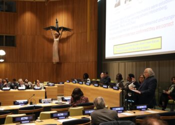 Il Prof. Duncan Haldane, premio Nobel per la fisica, venerdì all'ONU durante il suo kenyote speech (Foto Italy Mission)