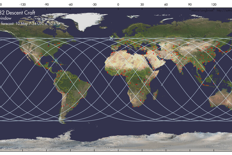 Possibile area di impatto stimata dall'esperto Marco Langbroek / Ansa