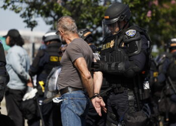 Uno dei manifestanti arrestato dalla polizia di Los Angeles /ANSA