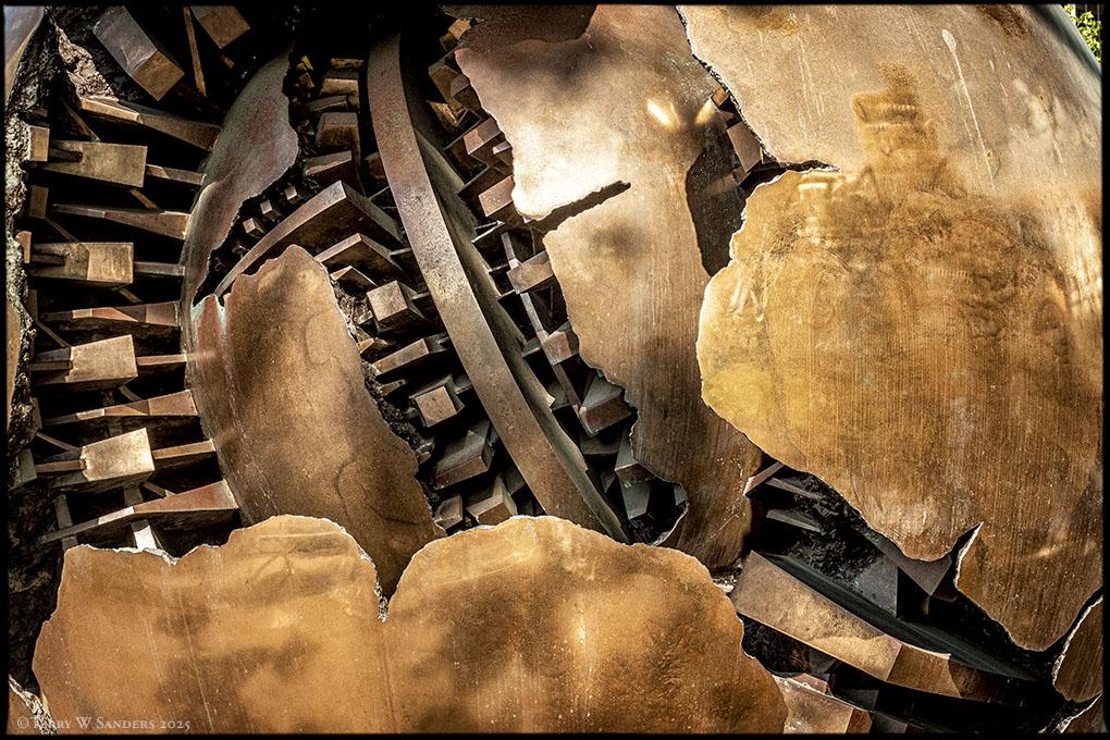 Detail of "Sphere Within Sphere" (1991–1993) by Arnaldo Pomodoro, gifted by Italy to the United Nations in 1996.Photo © Terry W. Sanders