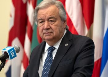 Secretary-General António Guterres speaks to the press at the UN Headquarters, in New York. (UN Photo/Mark Garten)