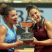Sara Errani and Jasmine Paolini (L) of Italy pose with their trophy after winning their Womens Doubles final match against Anna Danilina of Kazakhstan and Aleksandra Krunic of Croatia at the French Open Grand Slam tennis tournament at Roland Garros in Paris, France, 08 June 2025. ANSA/EPA/TERESA SUAREZ
