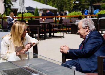 Kananaskis (Canada), 17/06/2025 - Il Presidente del Consiglio, Giorgia Meloni, con il Segretario Generale delle Nazioni Unite, António Guterres, al Vertice G7. (Foto Palazzo Chigi)