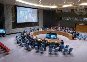 Un momento della riunione del COnsigio di Sicurezza dedicata ad Haiti, con sullo schermo Ghada Fathy Waly (UN Photo/ Eskinder Debebe)