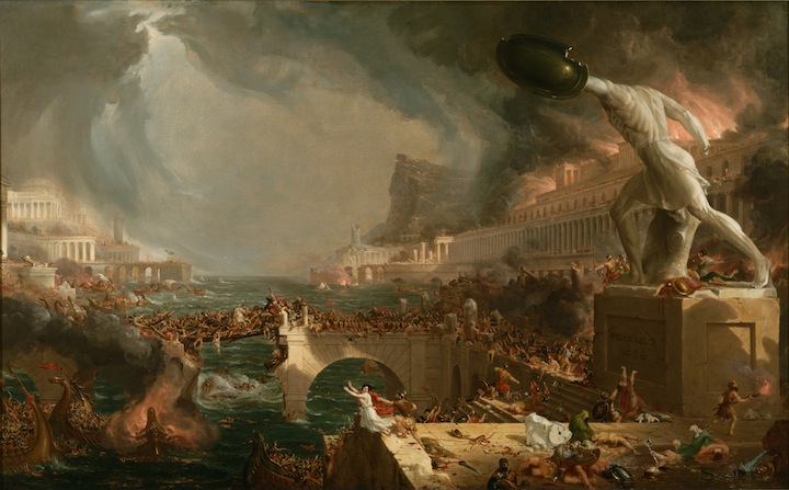 La distruzione dell'Impero romano, di Thomas Cole. Dipinto allegorico (ispirato molto probabilmente al sacco di Roma dei Vandali del 455), quarto della serie